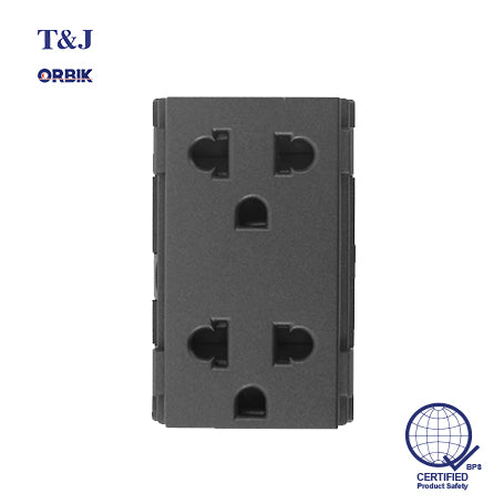 T&J Orbik 2 Gang 16A 250V 2-Pin + Earth Euro-American Socket Module Matt Black | W8416V2 SBL
