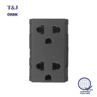 T&J Orbik 2 Gang 16A 250V 2-Pin + Earth Euro-American Socket Module Matt Black | W8416V2 SBL